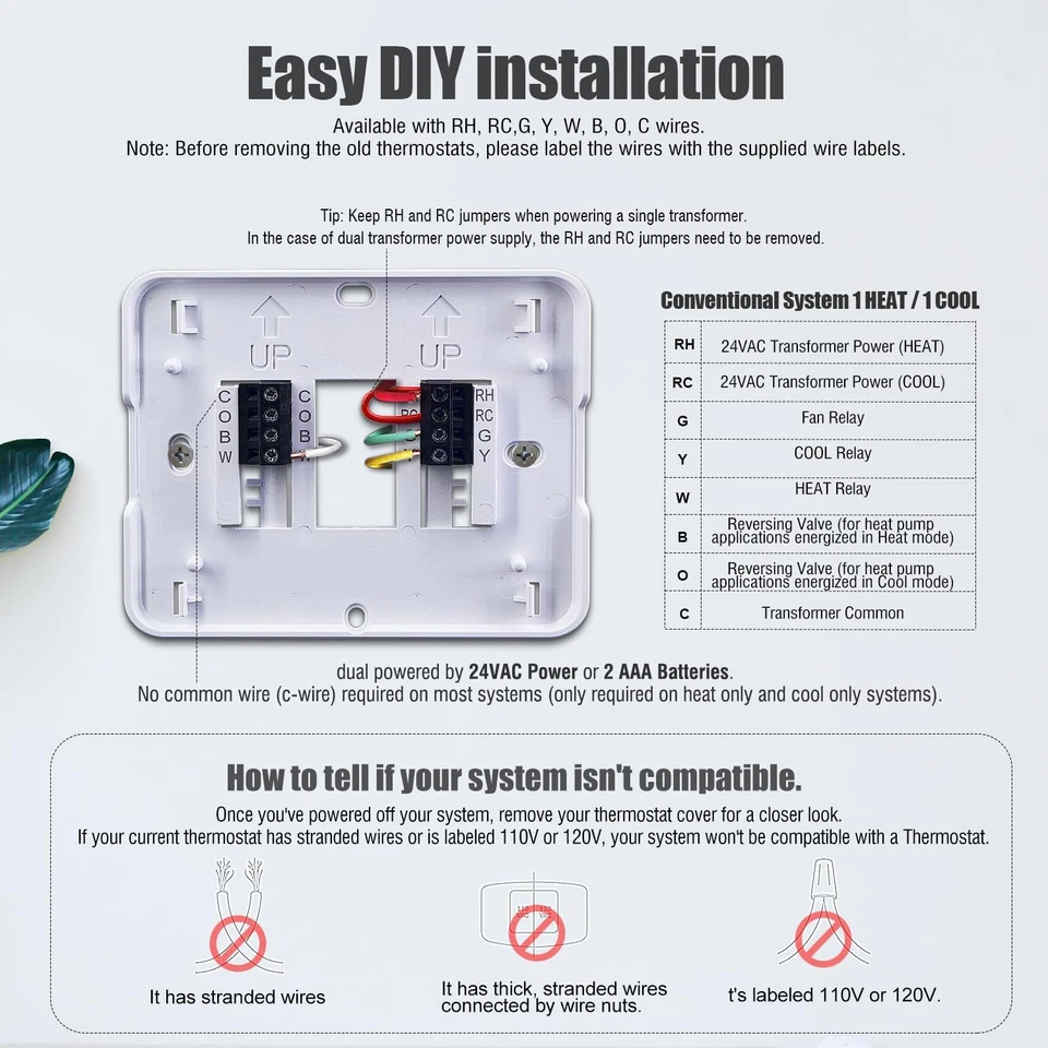Non-Programmable Thermostats for House, Single-Stage 1 Heat/ 1 Cool, Simple - Image 4 of 4