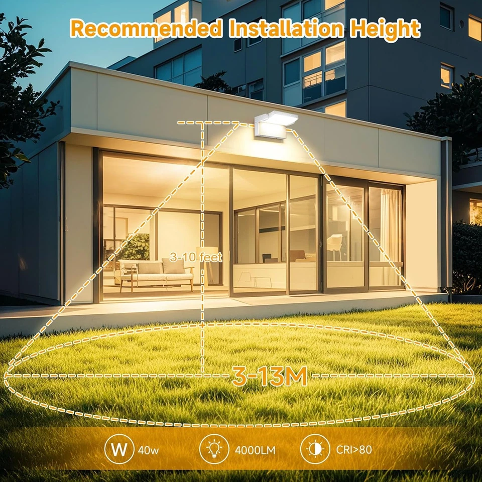 6 Pezzi Applique Da Esterno/Interno 40W Bianco Lampada Da Parete Esterno Angolo - Immagine 2 di 4