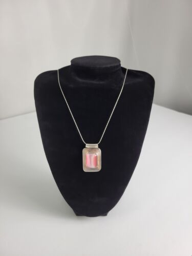 925 Sterling Mexico Square Pink Stone Pendant On 16" 925 Italian Made Chain - Picture 3 of 11