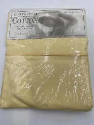 New Springmaid Completely Cotton Yellow 180 Tread Standard Two Pillowcases 