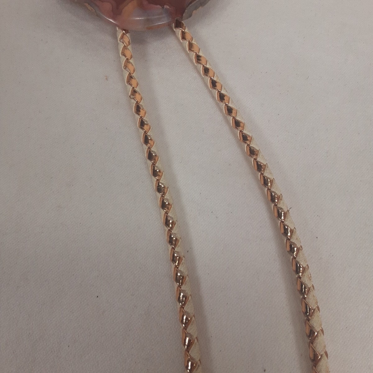 Vintage Bolo Tie 2" Agate Suede Cordage Brase Tips Western Rockabilly Cowboy View 5