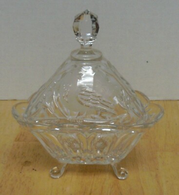 Vintage Action Industries Triangular Lidded Crystal Candy Dish