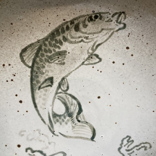 Steinzeug Kunstkeramik Fisch Teller Platte Studio groß 11,5" signiert Kunie  - Bild 2 von 8