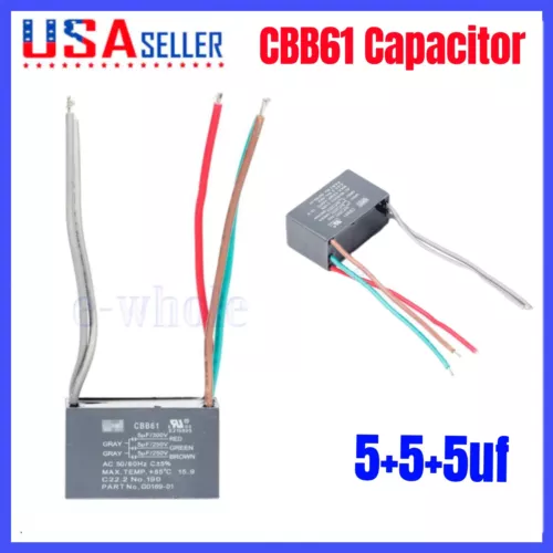 Ceiling Fan Capacitor 5 Wire CBB61 5+5+5uf 250V-300V AC 50/60 Hz Power Relay NEW