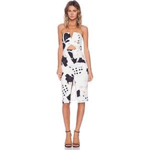 Shona Joy Dress Size AU 8 / US 4 Strapless Bustier Midi Front Slit White Floral - Picture 1 of 17