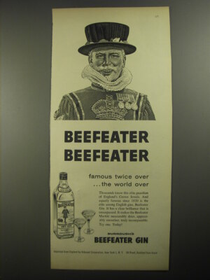 1956 Beefeater Gin Ad - Beefeater Beefeater Famous twice over the world over