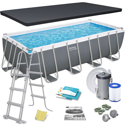 BESTWAY Swimming Pool 488x244x122cm Power Steel Frame Pool Schwimmbad mit Pumpe
