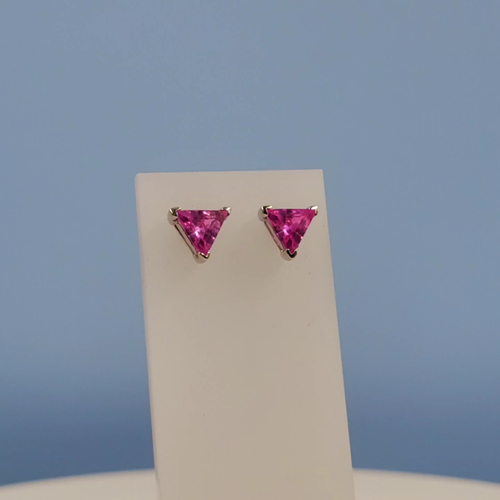 Sapphire Trillion Studs, Pink Sapphire, Lab Created Faceted Gemstone - Video 1 of 1