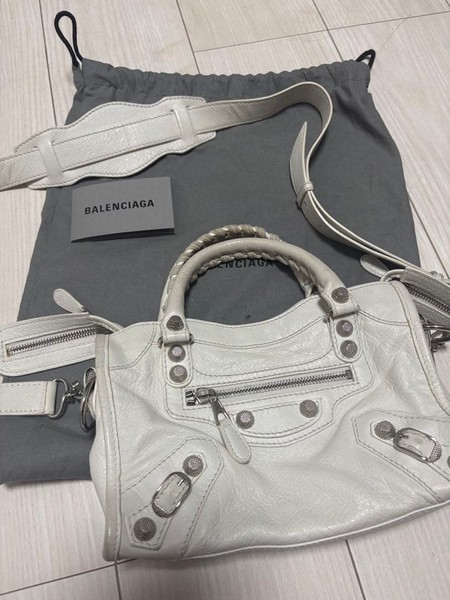 Balenciaga Giant City White Leather 2Way Hand Shoulder Bag Silver Hardwar Y2K