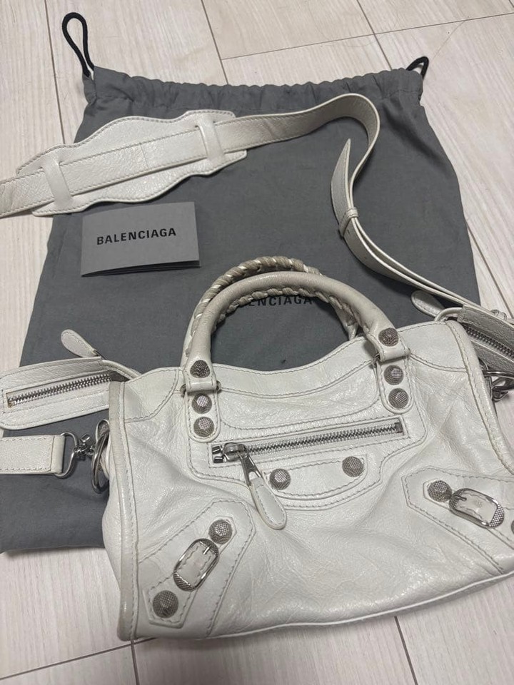Balenciaga Giant City White Leather 2Way Hand Shoulder Bag Silver Hardwar Y2K