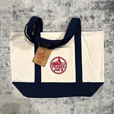 Trader Joe's Canvas Reusable Tote Bag Large White/Blue Logo 20x14x6 in