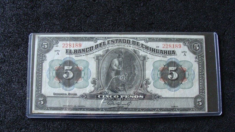 Mexico 5/Cinco Pesos Banknote. Serie A. #228189. American Banknote Co. New York.