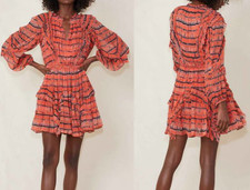 Ulla Johnson Aberdeen Ruffled Dress - Orange womens 2 100% Silk Chili Tie Dye