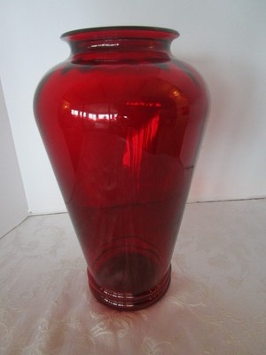 Vintage MCM  Anchor Hocking Glass Ruby Red Glass Vase Lg. 12.5'' T 1980s USA