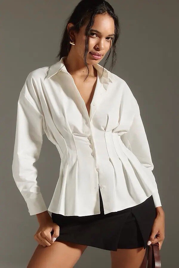 Anthropologie The Tobie Pleated Blouse by Exquise Long-Sleeve Edition Sz XL P