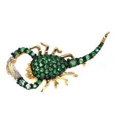 925 Sterling Silver Green Tsavorite Garnet Emerald Scorpion Brooch/Pendant
