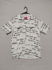 Supreme Shirt Mens Medium White Avoid Ups Rayon Button Up Script Print