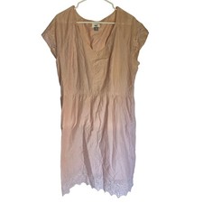 Old Navy Pink Eyelet Cotton Dress Womens XL Short Sleeve V-Neck Elastic Waist
