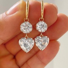 12 Ct Treated Certified Lovely White Diamond Dangler Earrings, 925 Silver