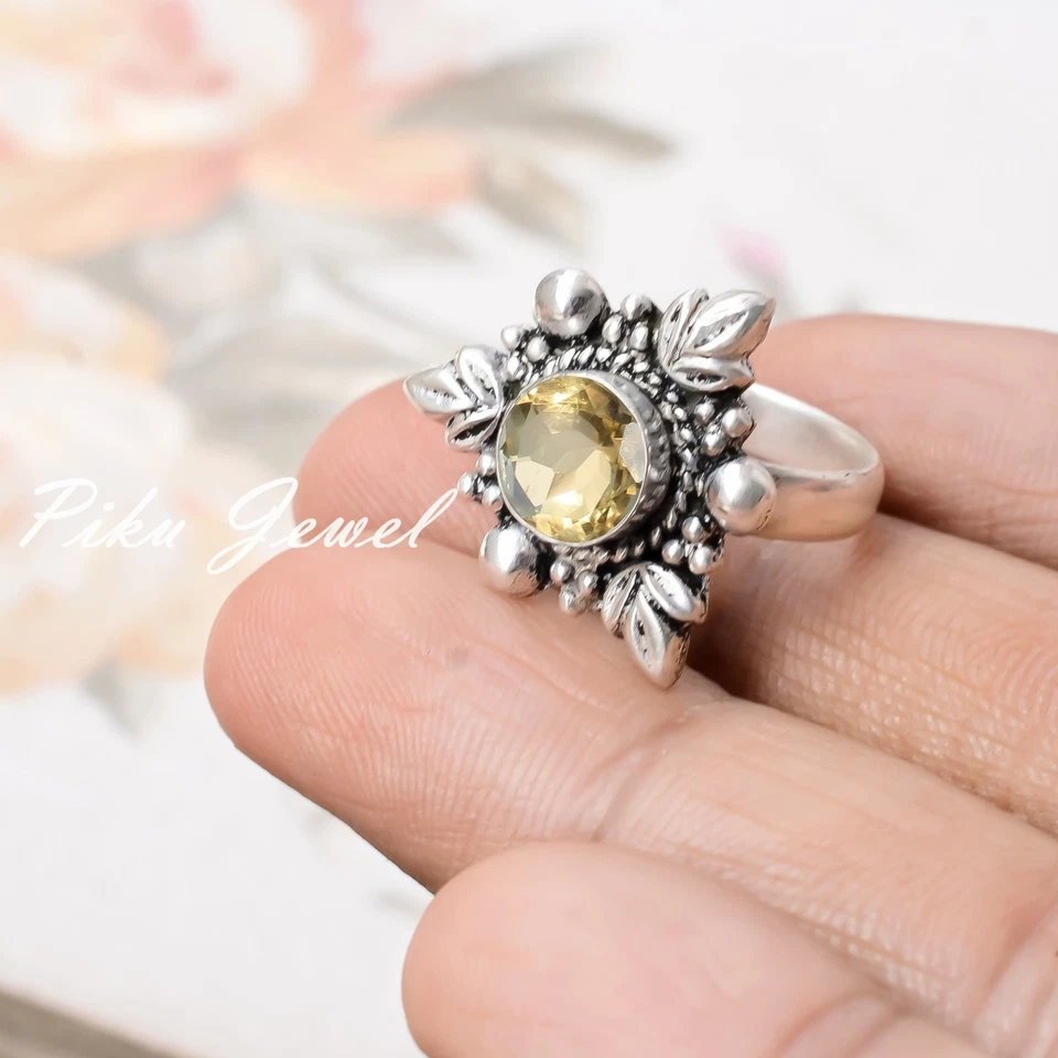 Anello antico argento sterling 925 pietra preziosa topazio citrino regalo... - Immagine 2 di 4