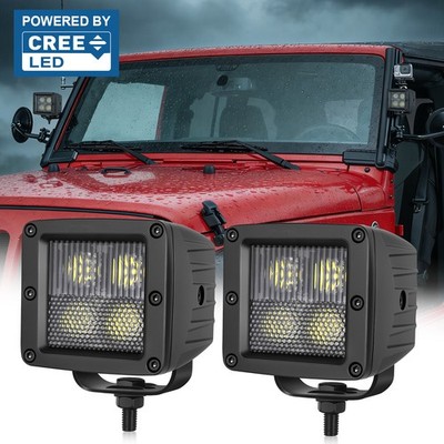 2x For Jeep Gladiator 3'' 50W Cree LED Work Light Cube Pods OffRoad Driving Combo