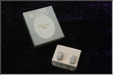 80's Christian Dior 14k Posts Pave Crystal Half Hoop Earrings On Card NIB