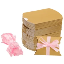 100Pcs Pillow Boxes 3.5 x 2.8 x 1 Inch Gift Boxes Gold Tone