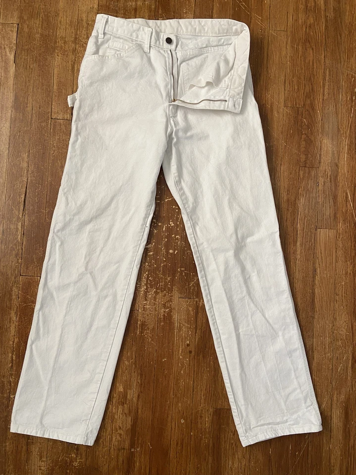 Pantalón utilitario vintage de carpintero de lona blanca Dickies talla adulto 31x33 Foto 3 de 4