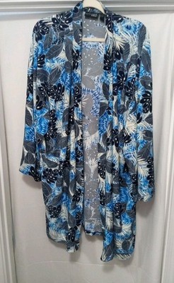 Attitudes by Renee 3X Plus Printed Como Jersey Lounge Duster Blue Floral A377498