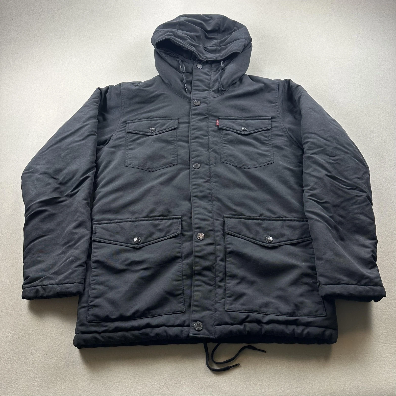 Levis Parka Jacket Mens Small Black Full Zip Hooded Insulated Puffer Outdoor