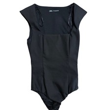 Tuta Zara smanicata nera imbottita pieghe foderata fantasia snap body donna XS top