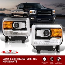 Black Amber Oe Style Led Drl Head Lights Lamp For 2014-2018 Gmc Sierra 1500 2500