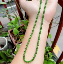 New Natural Beautiful Handmade 4mm Green Jade Round Gems Beads Necklace 16-36 In