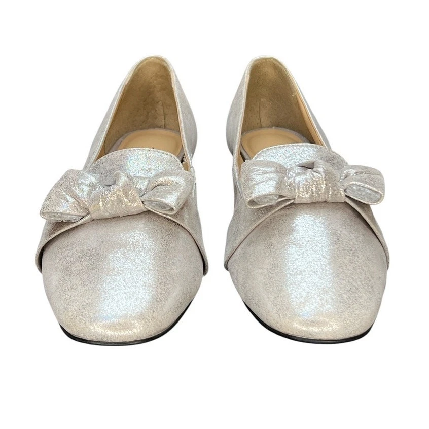 Talbots Jane Bow Metallic Suede Loafers Flats Shoes Sz 7 Silver Preppy Coquette - Image 3 of 4