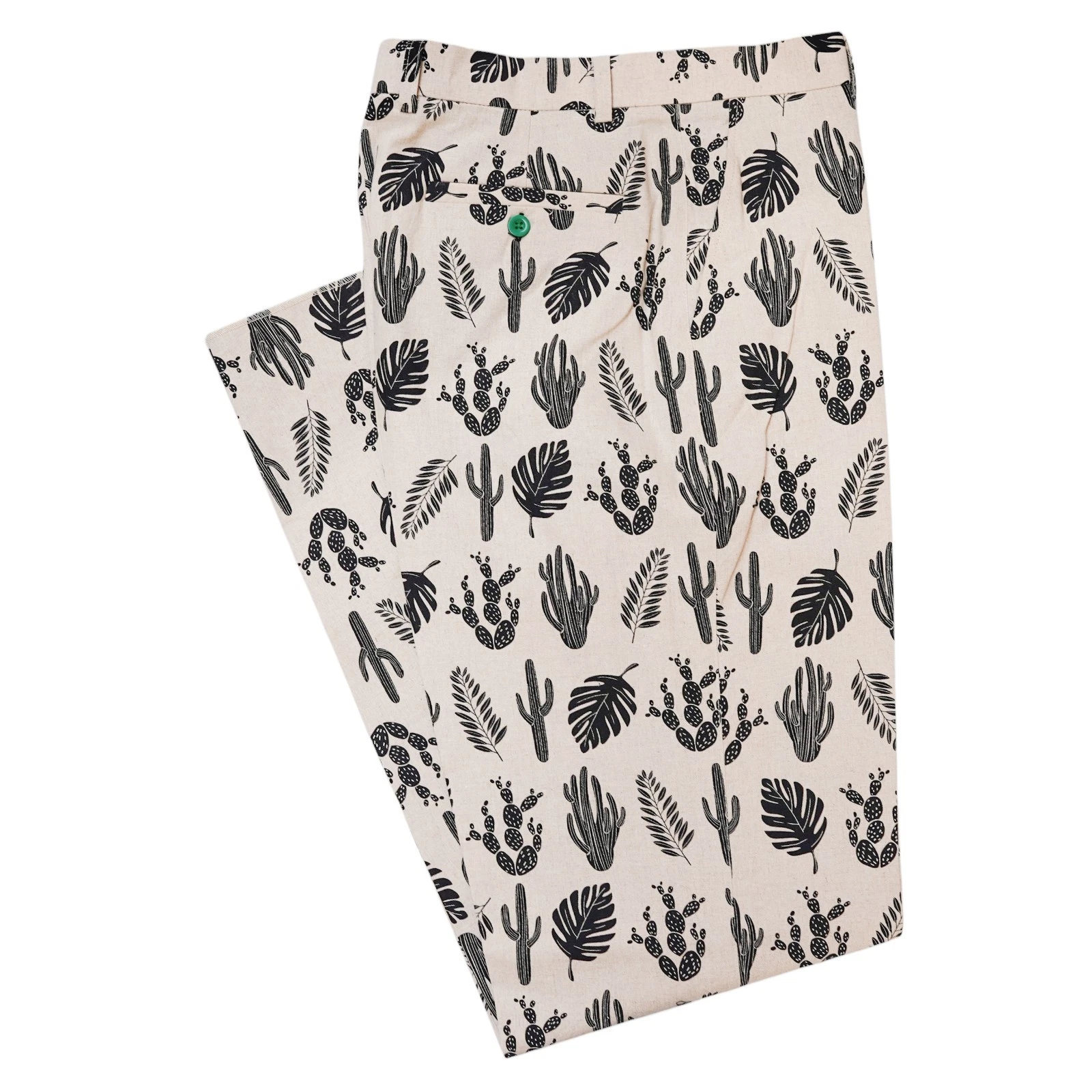 Mens 32 Floral Print Pants Beige Black Cotton Straight Fit Dress Trousers NWT