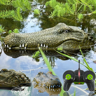 2.4 Ghz  RC Boats - Large Resin Decoy and Floating Crocodile Head Toy Rechargeab