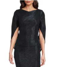 Betsy & Adam Women’s Navy Blue Long Metallic Cowl Neck Drape Back Gown Dress 4P