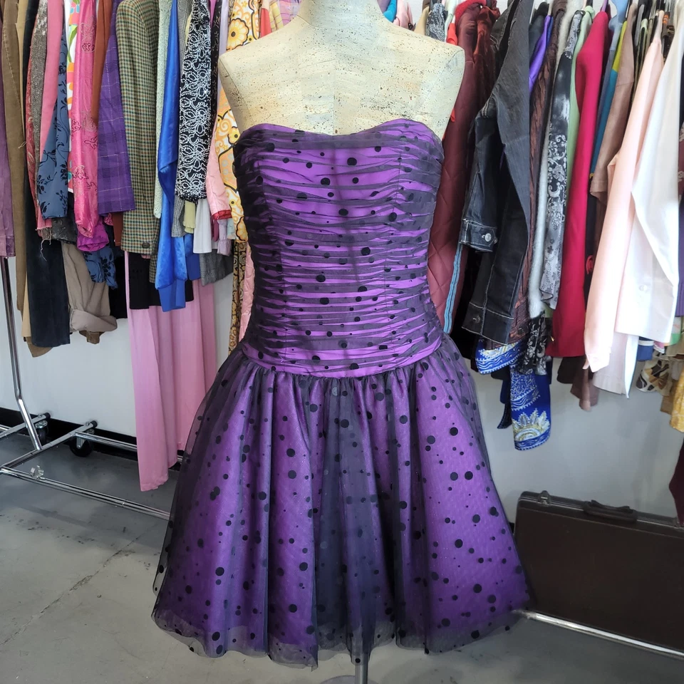 Vestido Y2K Vintage Púrpura Lunares Tul Punk Cintura Caída Novia Baile de graduación Talla 12 Foto 3 de 4