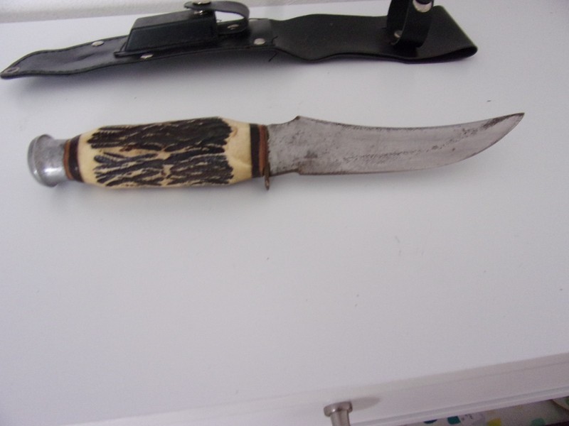 Bowie Fixed 5-1/2" Blade Hunting Survival Knife Faux Bone Handle w/ Sheath Japan