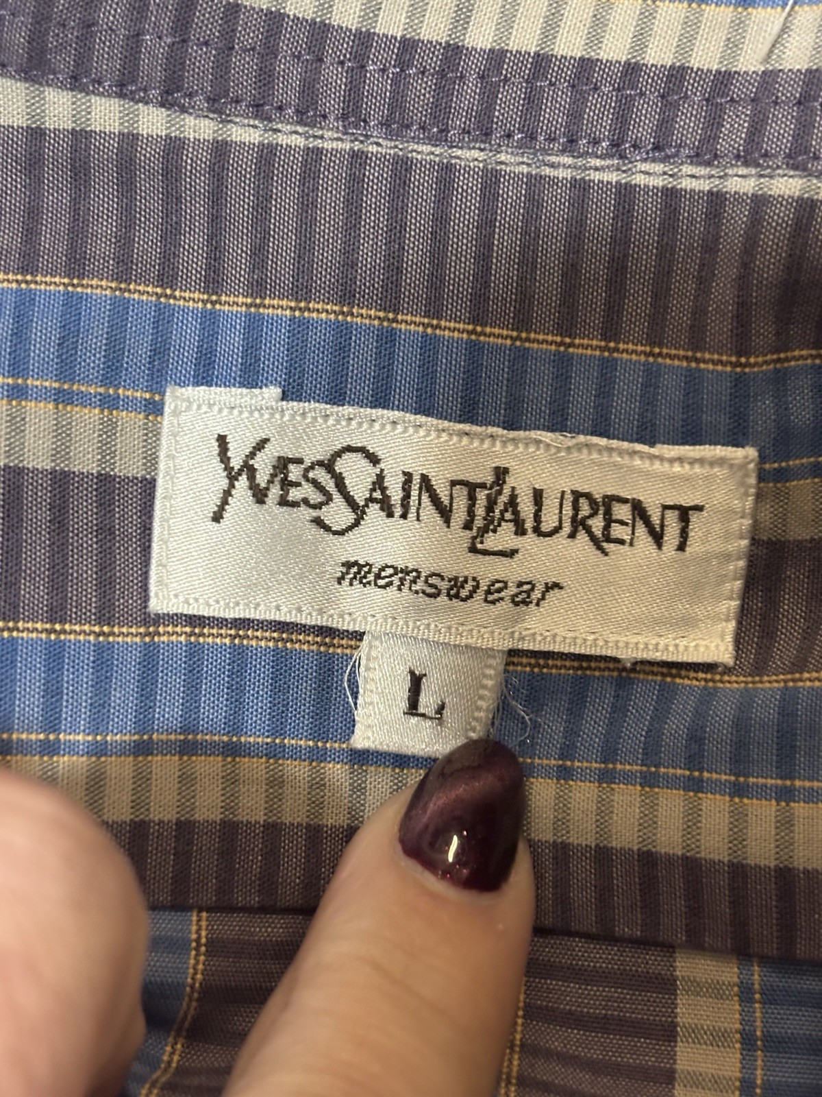 Yves Saint Laurent Mens Large Striped Blue Button Down Shirt YSL Vintage 90s thumbnail 3