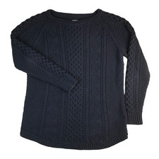 LL Bean Signature Womens Large Blue Cable Knit Fisherman Tunic Sweater