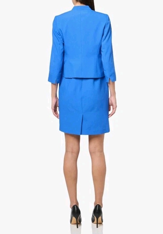 Le Suit Dress Suit Open Front Jacket & Sheath Dress Suit Size 2P Cornflower Blue