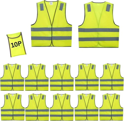 Safety Vests 10 Pack - Yellow Reflective High Visibility Construction ANSI - product listing photo
