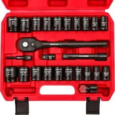 1/2" Drive Socket Wrench Set: 25-Piece SAE & Metric Impact Black 