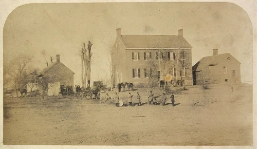 1861 CIVIL WAR LARGE ALBUMEN PHOTO - 6TH VERMONT INFANTRY BAND AT FIELD HOSPITAL