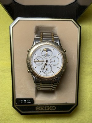 セイコー クォーツ メンズ スリム シルバー 1993年 ヴィンテージSEIKO 1993 Gold Silver Tone Seiko Chronograph Moonphase Quartz Men's