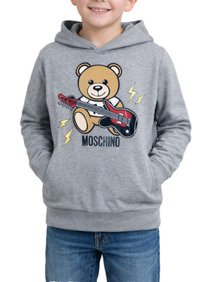  GEBRAUCHT Moschino Jungen grau meliert Baumwolle (8 Jahre/128cm) Teddybär Logo Hoodie 