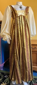 Halloween Medieval Renaissance Dress-S-EUC-Ren Faire-Gold Brocade-Gorgeous