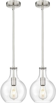 Emak 8'' Brushed Nickel Pendant Light 2 Pack, Clear Glass Hanging Lamps Modern