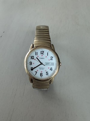 TIMEX Men s 36MM INDIGLO Easy Reader WR30M WATCH Date Day Gold 02 New Battery